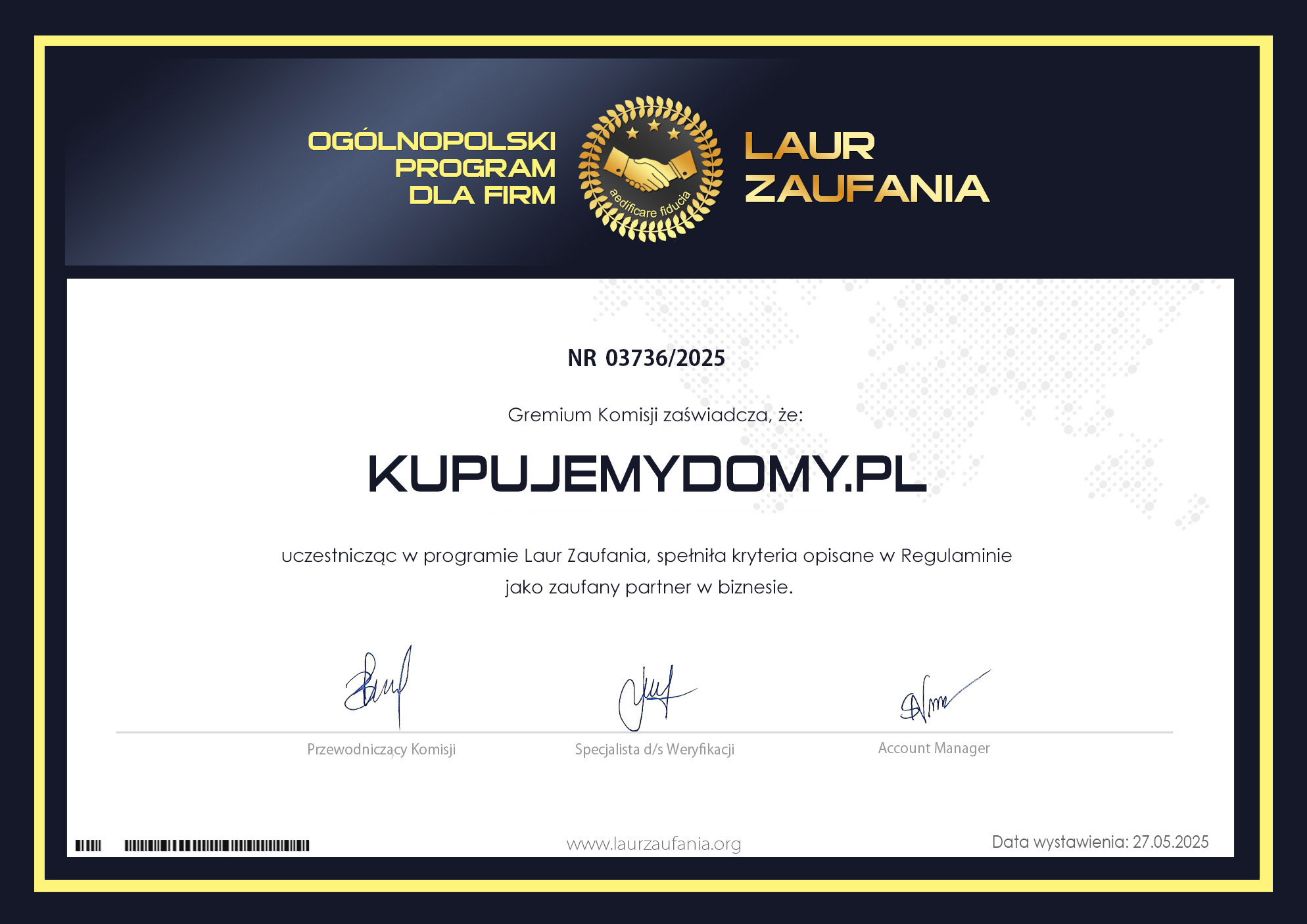 certyfikat kupujemydomy.pl
